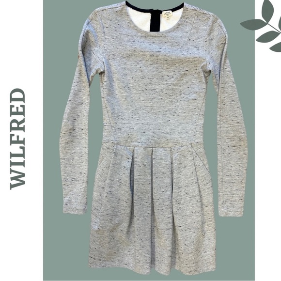 Wilfred Long Sleeve Knit Jersey Grey Mini Dress Pleated Skirt Size 0 - Picture 2 of 9